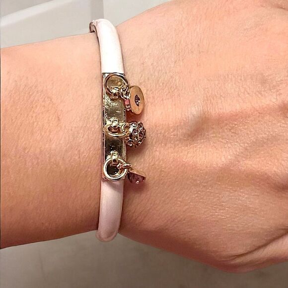 Pink Purple Rhinestone Gold Tone Dangle Clamper Bangle Bracelet NWOT - Picture 4 of 4